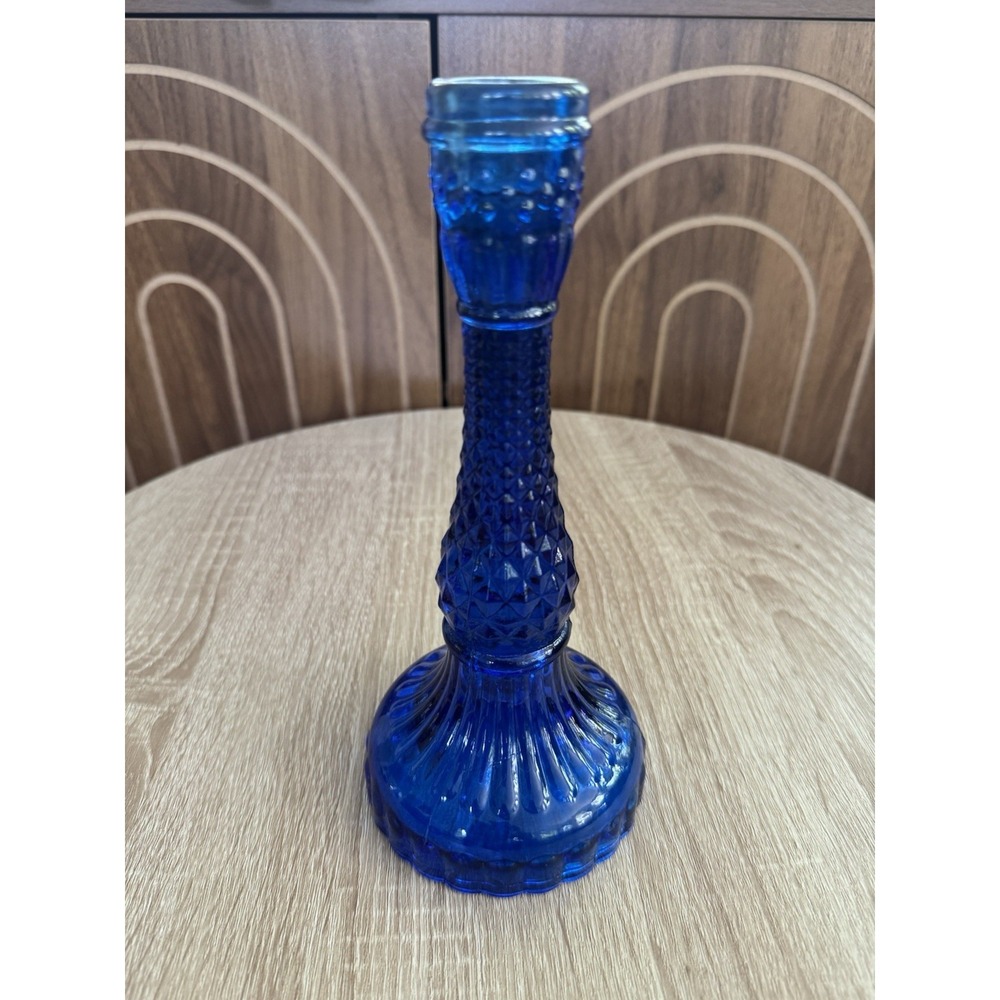 Cobalt Blue Glass Hobnail Candle Holder 7"